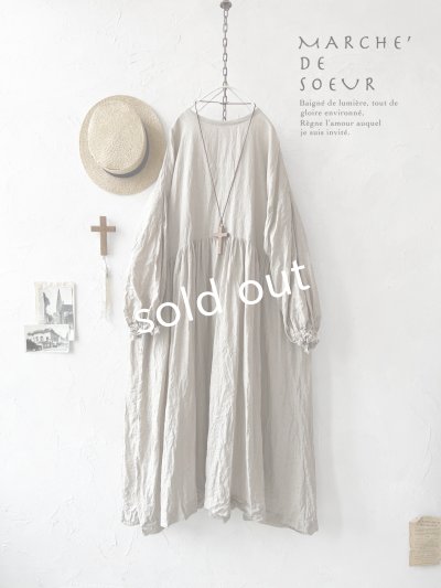 画像1: MARCHE' DE SOEUR／オランダリネン ギャザーワンピース・生成り