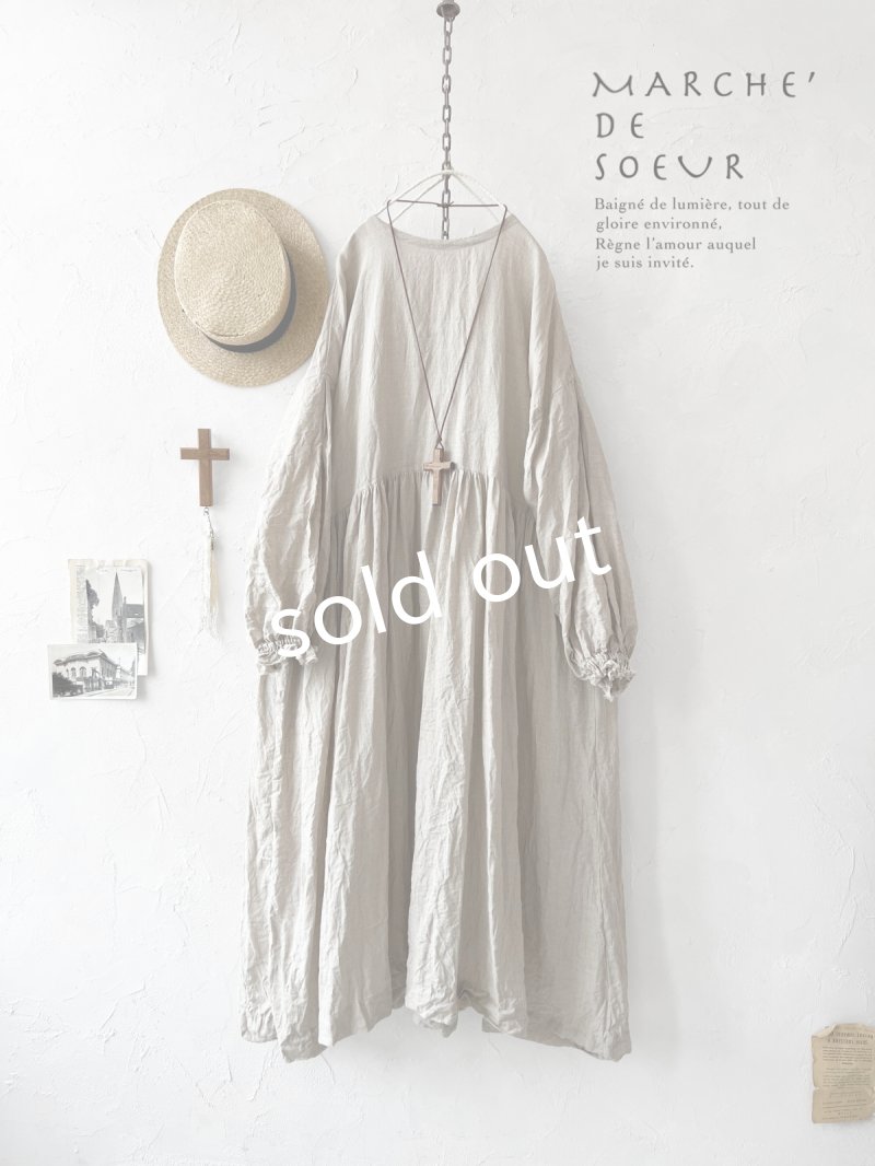 画像1: MARCHE' DE SOEUR／オランダリネン ギャザーワンピース・生成り (1)