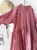 画像8: MARCHE' DE SOEUR／スキッパーギャザーワンピース・赤ギンガム (8)