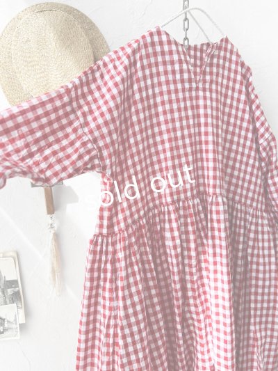 画像8: MARCHE' DE SOEUR／スキッパーギャザーワンピース・赤ギンガム