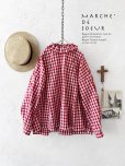画像1: MARCHE' DE SOEUR／タックフリルカラーブラウス・赤ギンガム (1)