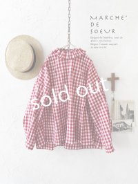 MARCHE' DE SOEUR／タックフリルカラーブラウス・赤ギンガム