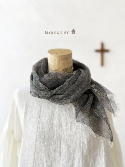 画像1: Branch m'／リネンガーゼストール・ブラック