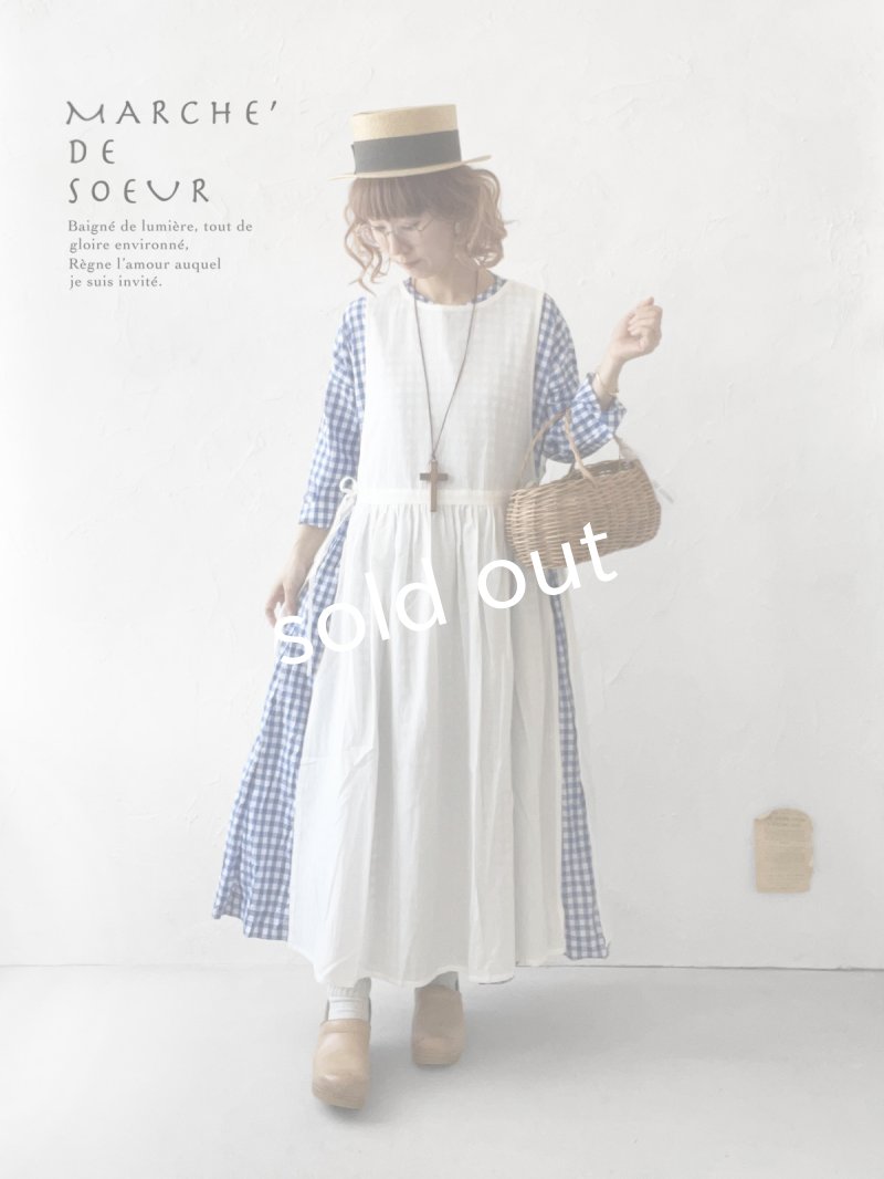 画像1: MARCHE' DE SOEUR／スキッパーギャザーワンピース・青ギンガム (1)