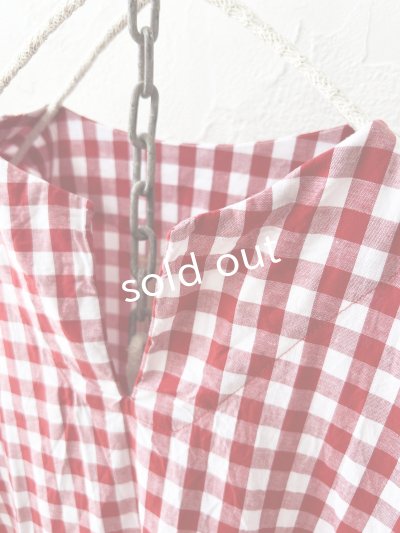 画像4: MARCHE' DE SOEUR／スキッパーギャザーワンピース・赤ギンガム