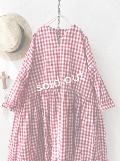 画像3: MARCHE' DE SOEUR／スキッパーギャザーワンピース・赤ギンガム