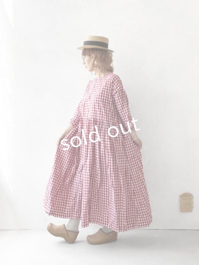 画像12: MARCHE' DE SOEUR／スキッパーギャザーワンピース・赤ギンガム