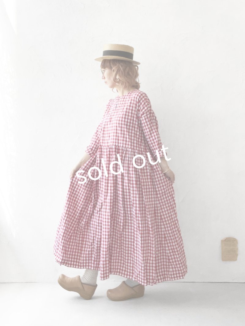 画像12: MARCHE' DE SOEUR／スキッパーギャザーワンピース・赤ギンガム (12)