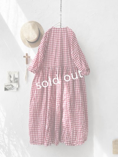 画像9: MARCHE' DE SOEUR／スキッパーギャザーワンピース・赤ギンガム