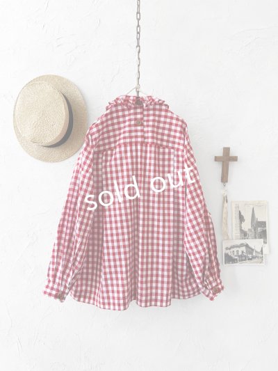 画像7: MARCHE' DE SOEUR／タックフリルカラーブラウス・赤ギンガム