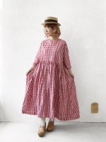 画像11: MARCHE' DE SOEUR／スキッパーギャザーワンピース・赤ギンガム (11)