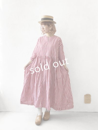 画像11: MARCHE' DE SOEUR／スキッパーギャザーワンピース・赤ギンガム