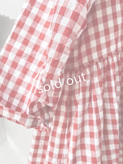 画像6: MARCHE' DE SOEUR／スキッパーギャザーワンピース・赤ギンガム