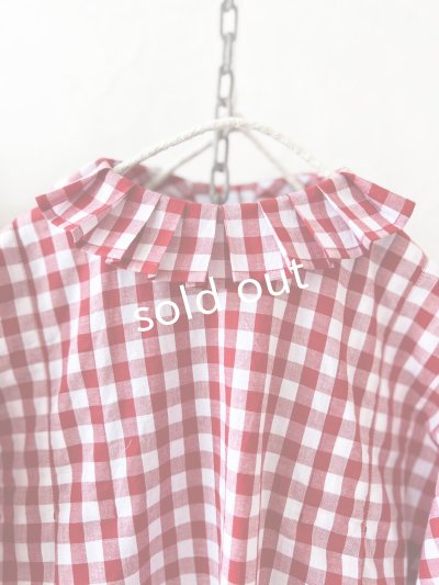 画像2: MARCHE' DE SOEUR／タックフリルカラーブラウス・赤ギンガム