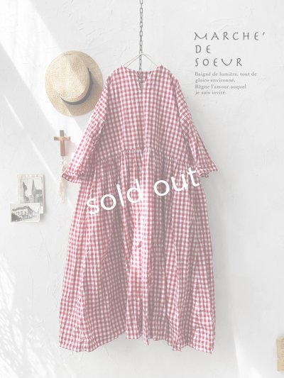 画像2: MARCHE' DE SOEUR／スキッパーギャザーワンピース・赤ギンガム