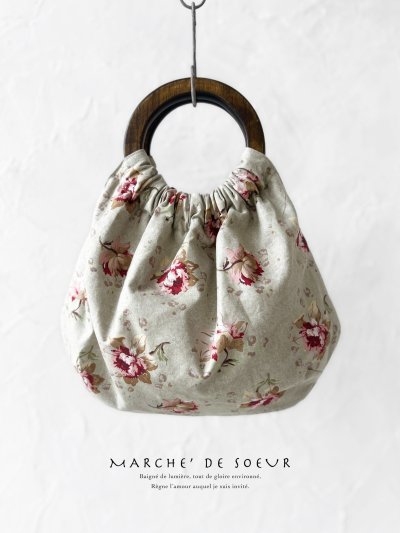 画像1: MARCHE' DE SOEUR／木の持ち手バッグ・グレージュピンクローズ