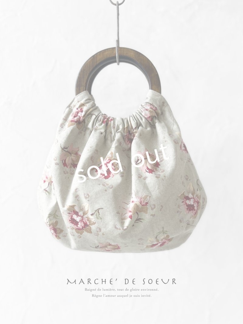 画像1: MARCHE' DE SOEUR／木の持ち手バッグ・グレージュピンクローズ (1)