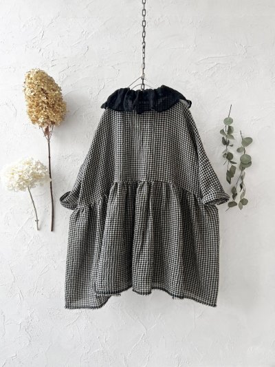 画像10: MARCHE' DE SOEUR／大きなラッフル襟のチュニック・ワッフルブラックに黒ガーゼ襟