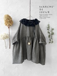 MARCHE' DE SOEUR／大きなラッフル襟のチュニック・ワッフルブラックに黒ガーゼ襟