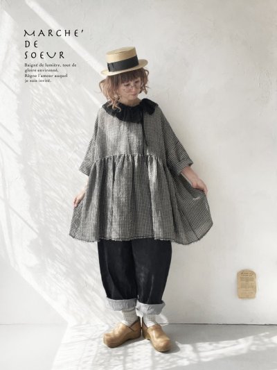 画像13: MARCHE' DE SOEUR／大きなラッフル襟のチュニック・ワッフルブラックに黒ガーゼ襟