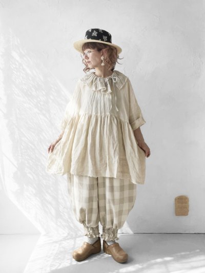 画像14: MARCHE' DE SOEUR／大きなラッフル襟のチュニック・ファナージュミルクにワッフルベージュ襟