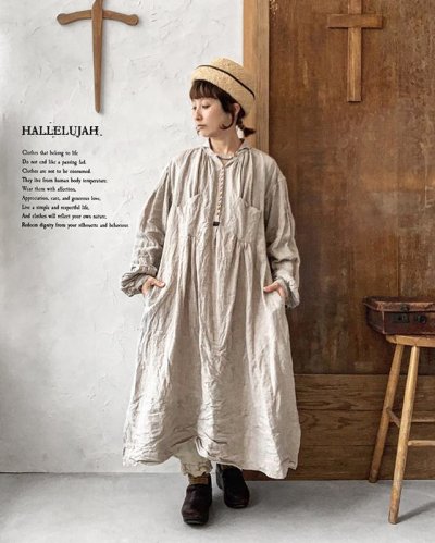 画像1: HALLELUJAH／1890's Bourgeron 羊飼いシャツワンピース・flax