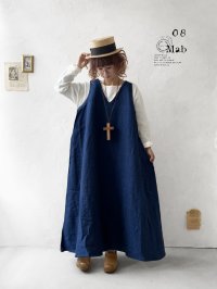 08mab/重ね着風ワンピース・インディゴ×オフ