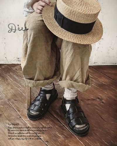 画像1: Diu／本革パルミエサンダル・ブラック