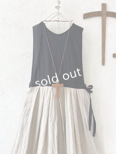 画像2: MARCHE' DE SOEUR／エプロンワンピース・黒×生成り