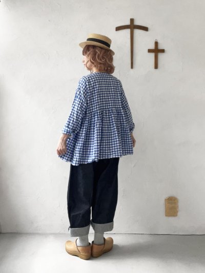 画像12: MARCHE' DE SOEUR／スキッパーギャザープルオーバー・青ギンガム