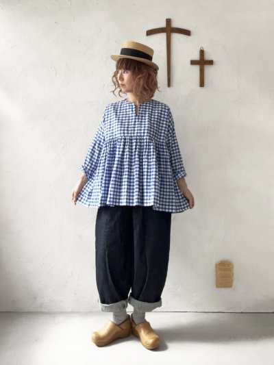 画像10: MARCHE' DE SOEUR／スキッパーギャザープルオーバー・青ギンガム