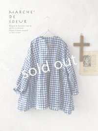 MARCHE' DE SOEUR／スキッパーギャザープルオーバー・青ギンガム