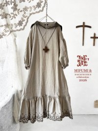 【4/24(金)21時から販売】MIFUMIコラボ／sarahのワンピース・リースカーキ刺繍＆bag