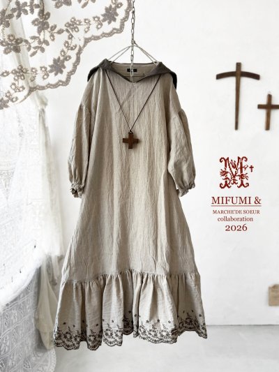画像1: 【4/24(金)21時から販売】MIFUMIコラボ／sarahのワンピース・リースカーキ刺繍＆bag