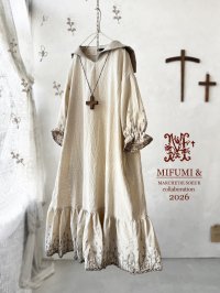 【4/24(金)21時から販売】MIFUMIコラボ／sarahのワンピース・カーキロンド刺繍＆bag