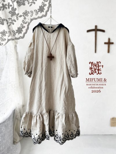 画像1: 【4/24(金)21時から販売】MIFUMIコラボ／sarahのワンピース・黒花リース刺繍＆bag