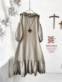 【4/24(金)21時から販売】MIFUMIコラボ／sarahのワンピース・ばらカーキ刺繍＆bag