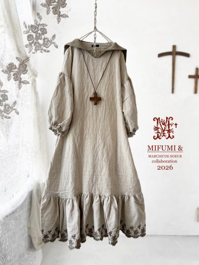 画像1: 【4/24(金)21時から販売】MIFUMIコラボ／sarahのワンピース・ばらカーキ刺繍＆bag