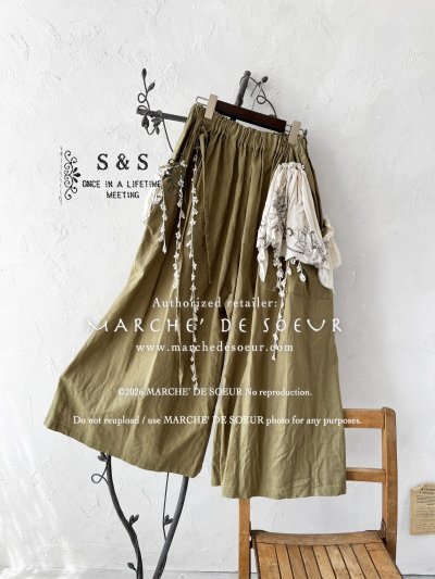 画像1: shizuka's/リネンガウチョパンツ・フォレストB