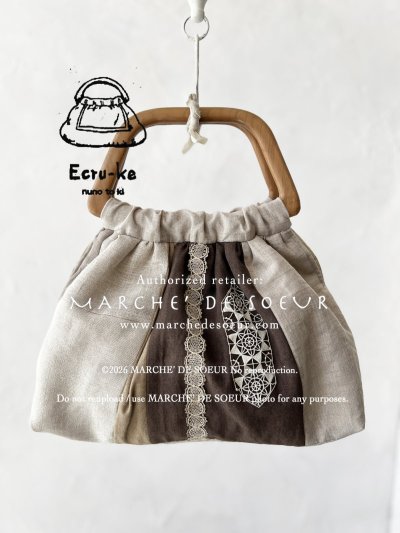 画像1: ecru-ke／木の持ち手バッグ・アンティークモチーフレース