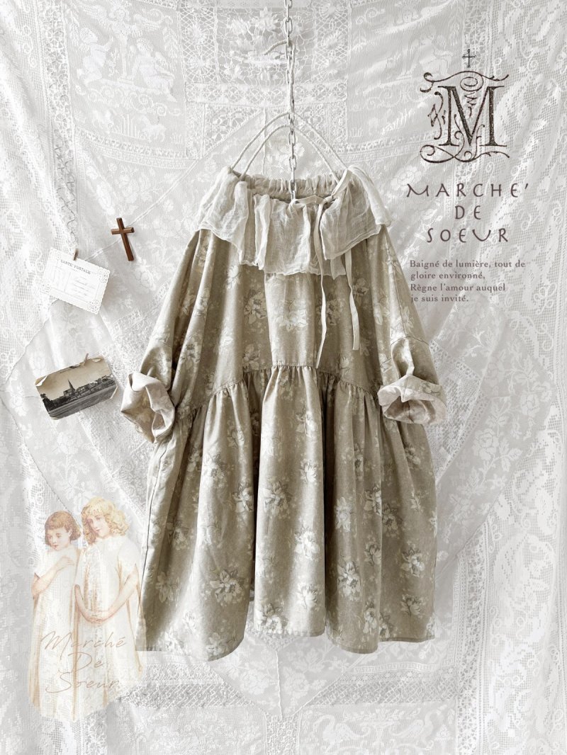 画像4: MARCHE' DE SOEUR／大きなラッフル襟のチュニック・ベージュローズ×生成り (4)