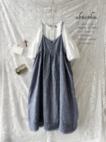 画像1: ubasoku/裾レースキャミワンピース・ネイビーシャンブレー (1)
