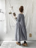 画像3: closet meii／ストライプリネンワンピース・ネイビー (3)