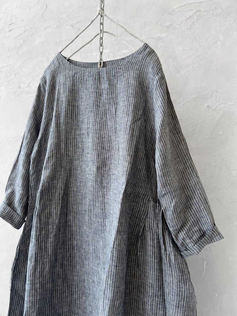 画像5: closet meii／ストライプリネンワンピース・ネイビー (5)