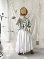 画像1: Re:born／コットン天竺半袖プルオーバー・グリーンボーダー (1)