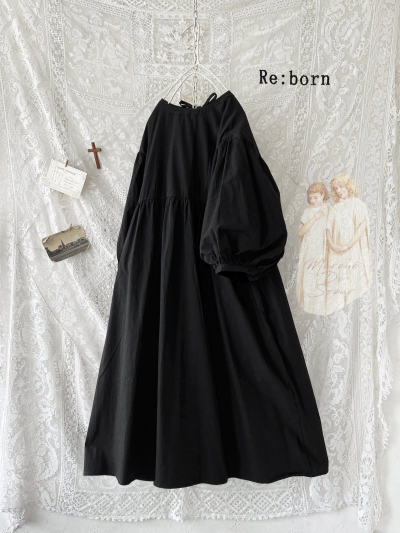 画像1: Re:born／2wayパフスリーブワンピース・ブラック (1)