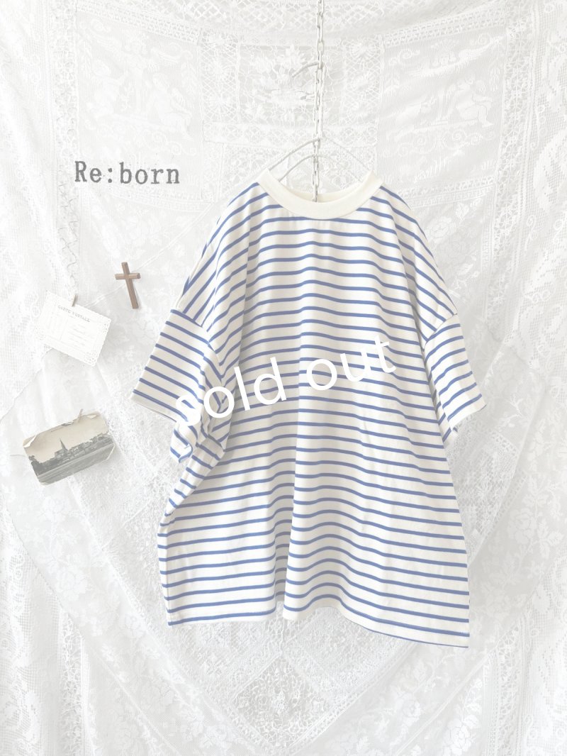 画像1: Re:born／コットン天竺半袖プルオーバー・ブルーボーダー (1)