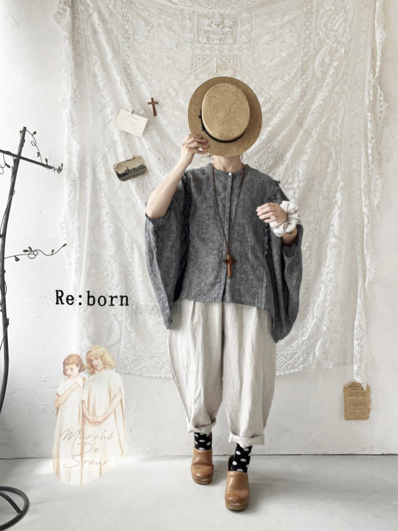 画像2: Re:born／リネンタックテーパードパンツ・ナチュラル (2)