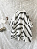 画像4: Re:born／コットン天竺半袖プルオーバー・黒ボーダー (4)
