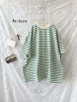 画像5: Re:born／コットン天竺半袖プルオーバー・グリーンボーダー (5)